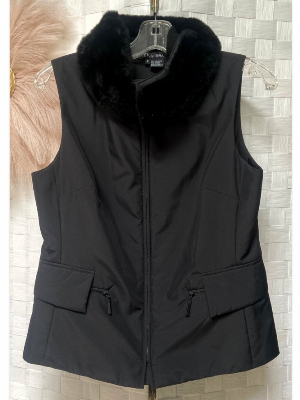 Etcetera Black Detachable Fur Collar Vest Size 8